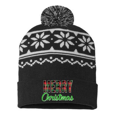 Merry Christmas Plaid USA-Made Snowflake Beanie