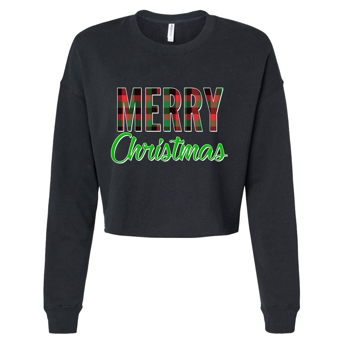 Merry Christmas Plaid Cropped Pullover Crew