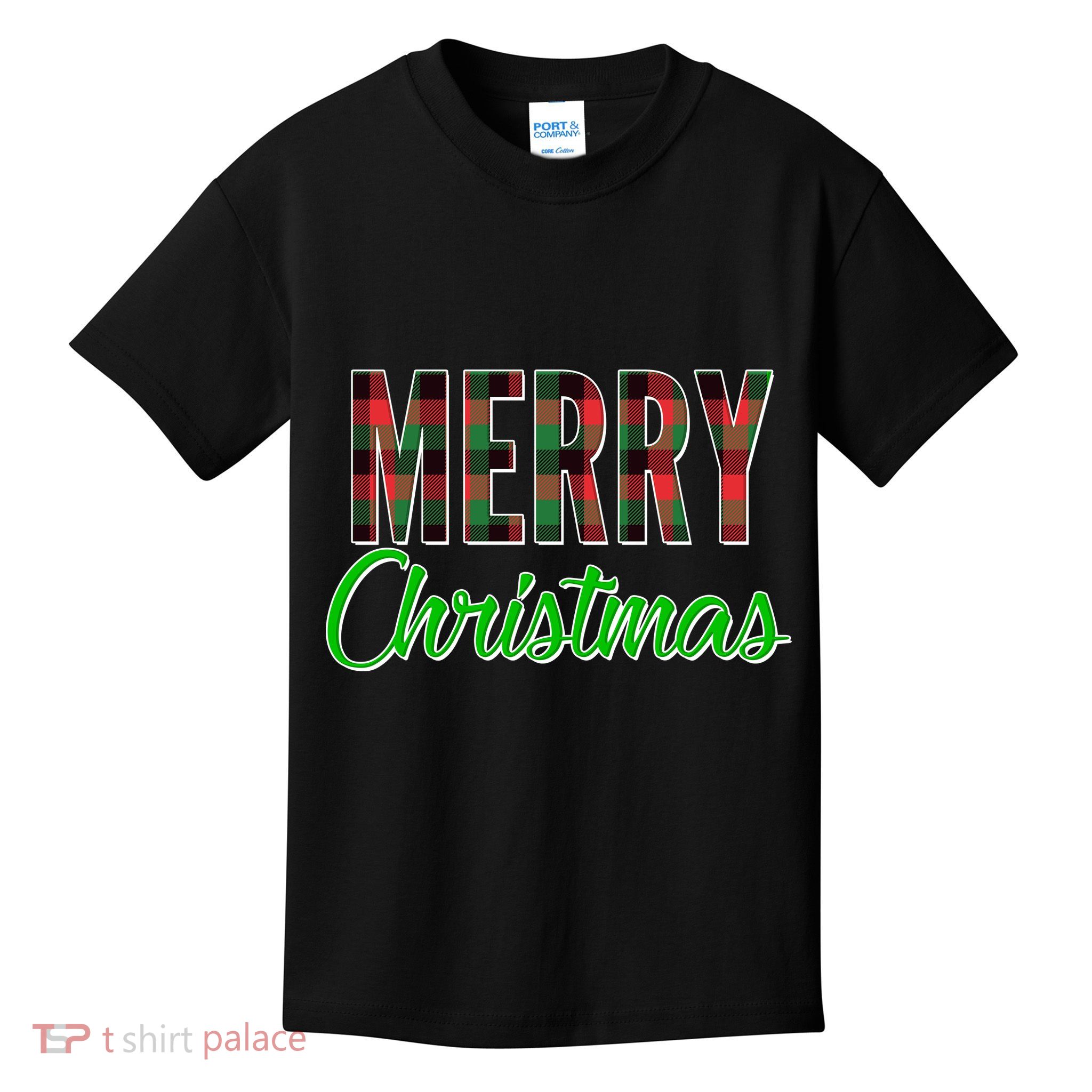 Merry Christmas Plaid Kids T-Shirt