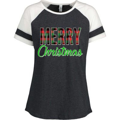 Merry Christmas Plaid Enza Ladies Jersey Colorblock Tee