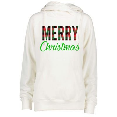 Merry Christmas Plaid Womens Funnel Neck Pullover Hood