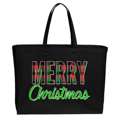 Merry Christmas Plaid Cotton Canvas Jumbo Tote