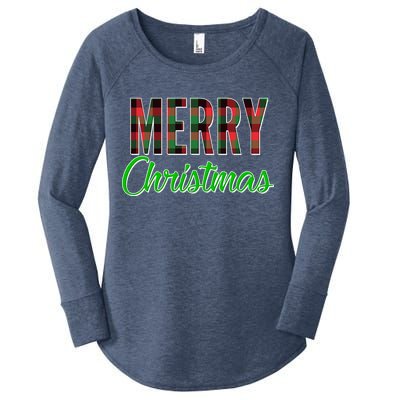 Merry Christmas Plaid Women's Perfect Tri Tunic Long Sleeve Shirt