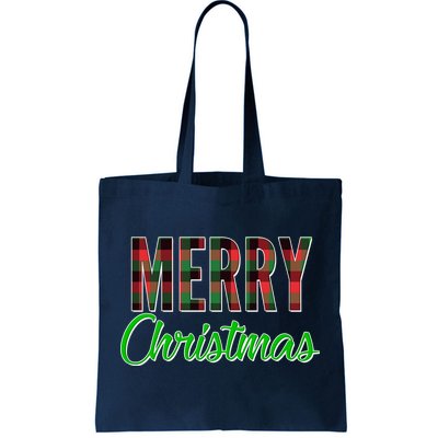 Merry Christmas Plaid Tote Bag