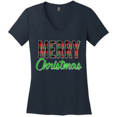 Merry Christmas Plaid Women's V-Neck T-Shirt