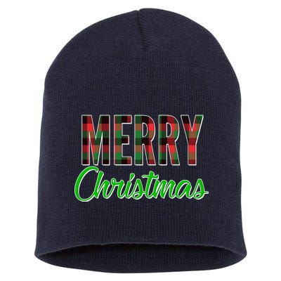 Merry Christmas Plaid Short Acrylic Beanie