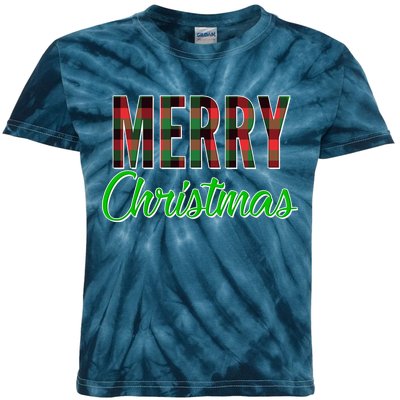 Merry Christmas Plaid Kids Tie-Dye T-Shirt