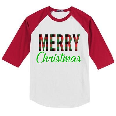 Merry Christmas Plaid Kids Colorblock Raglan Jersey