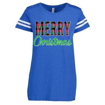 Merry Christmas Plaid Enza Ladies Jersey Football T-Shirt