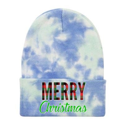 Merry Christmas Plaid Tie Dye 12in Knit Beanie