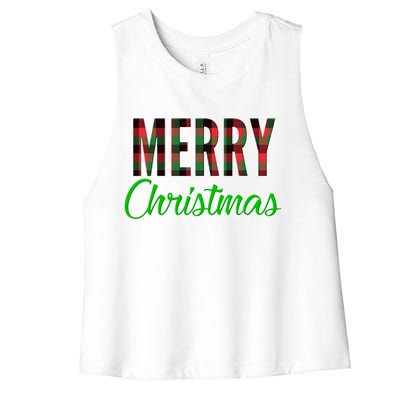 Merry Christmas Plaid Women's Racerback Cropped Tank