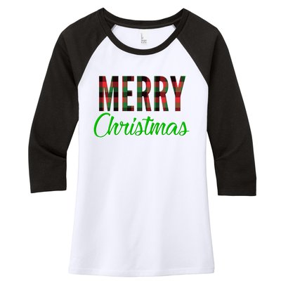 Merry Christmas Plaid Women's Tri-Blend 3/4-Sleeve Raglan Shirt