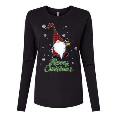 Merry Christmas Plaid Garden Gnome Womens Cotton Relaxed Long Sleeve T-Shirt