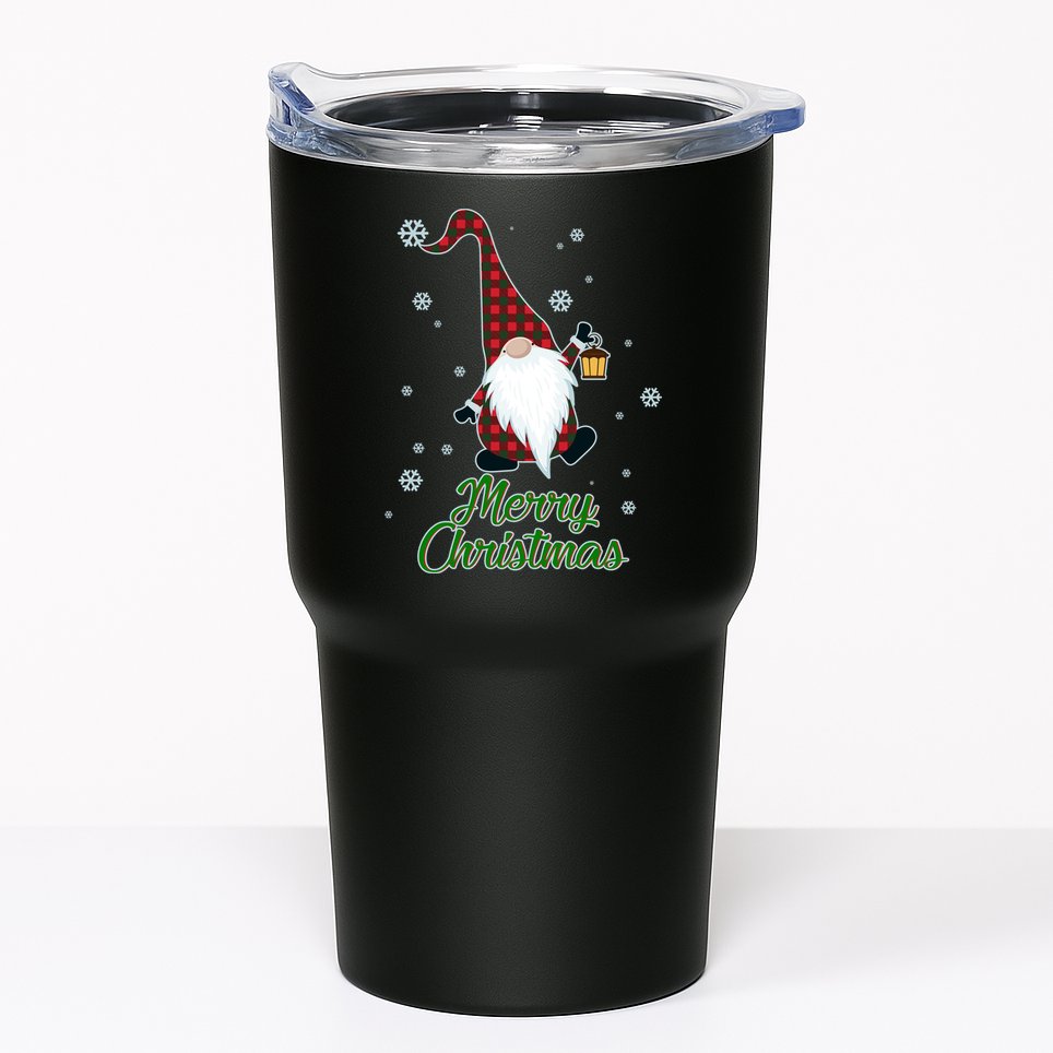 Merry Christmas Plaid Garden Gnome Tumbler
