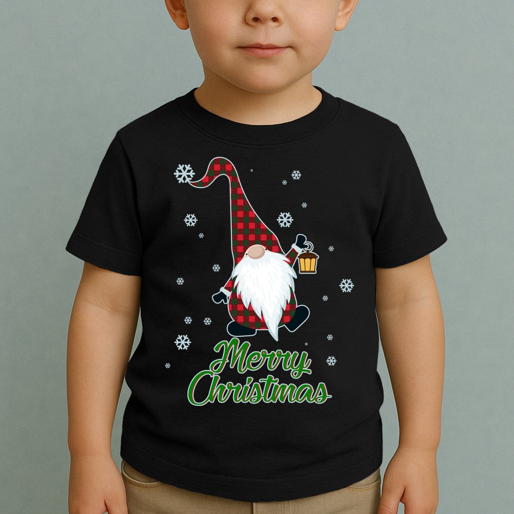 Merry Christmas Plaid Garden Gnome Toddler T-Shirt