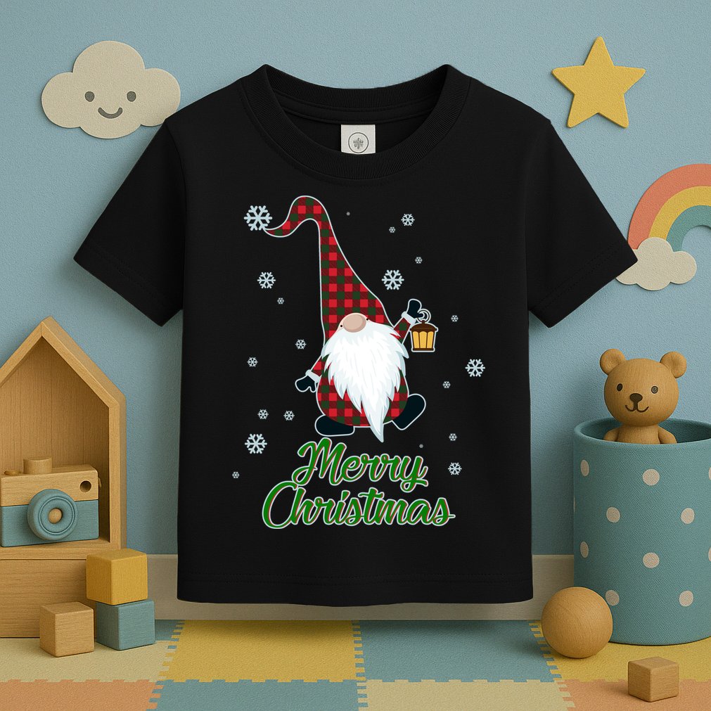 Merry Christmas Plaid Garden Gnome Toddler T-Shirt
