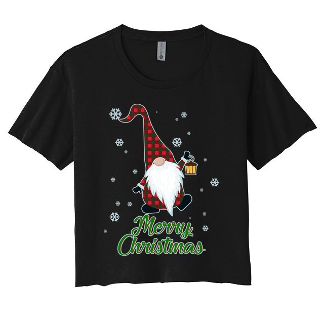 Merry Christmas Plaid Garden Gnome Crop Top