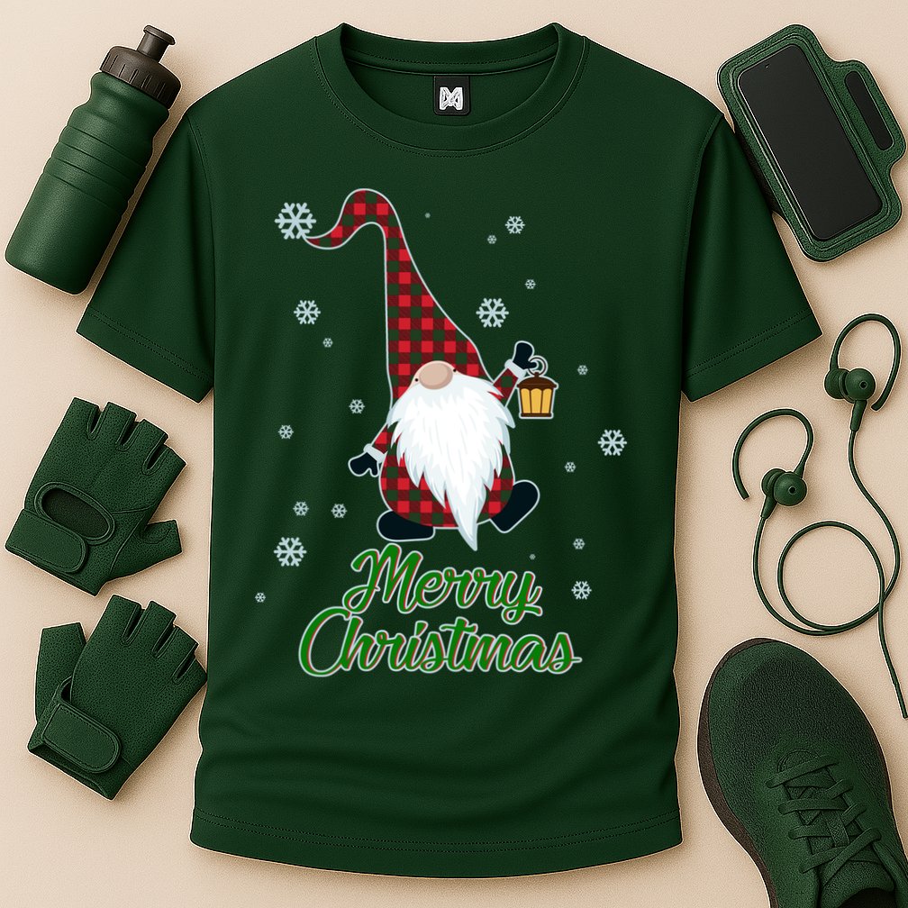 Merry Christmas Plaid Garden Gnome Performance Shirt