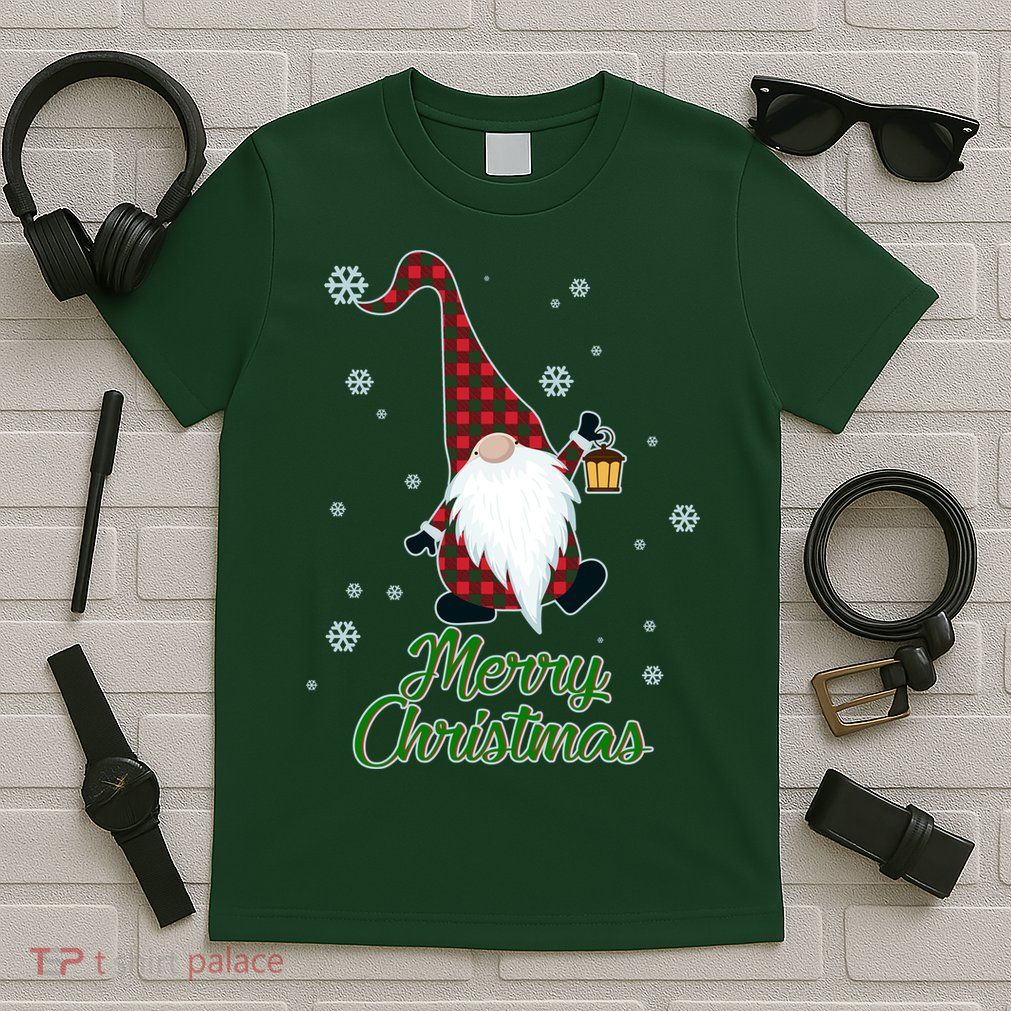 Merry Christmas Plaid Garden Gnome T-Shirt