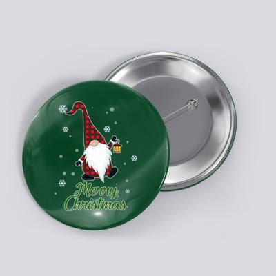 Merry Christmas Plaid Garden Gnome Button