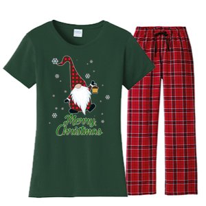 Merry Christmas Plaid Garden Gnome Women's Flannel Pajama Set