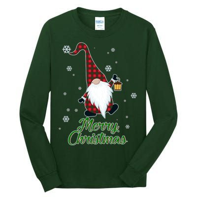 Merry Christmas Plaid Garden Gnome Tall Long Sleeve T-Shirt