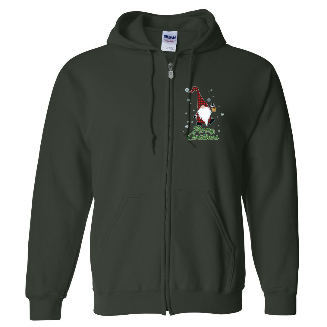 Merry Christmas Plaid Garden Gnome Full Zip Hoodie