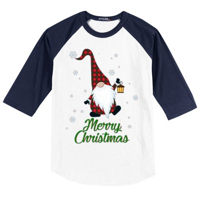 Merry Christmas Plaid Garden Gnome Baseball Sleeve Shirt