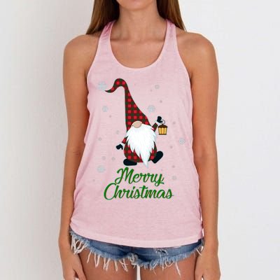 Merry Christmas Plaid Garden Gnome Women's Knotted Racerback Tank