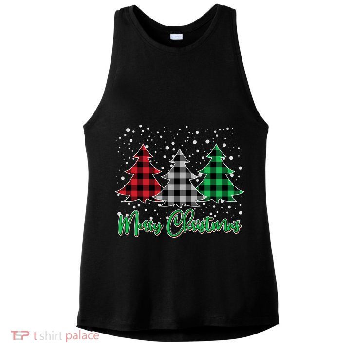 Merry Christmas Plaid Trees Ladies PosiCharge Tri-Blend Wicking Tank
