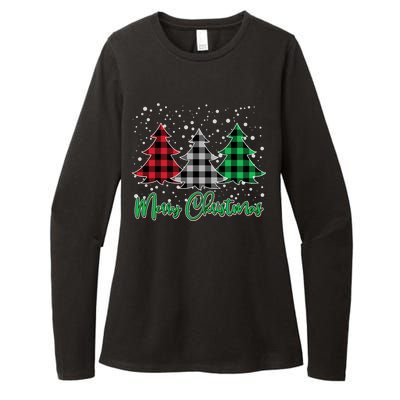 Merry Christmas Plaid Trees Womens CVC Long Sleeve Shirt