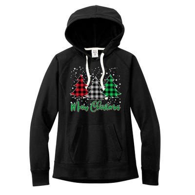 Merry Christmas Plaid Trees Women's Fleece Hoodie