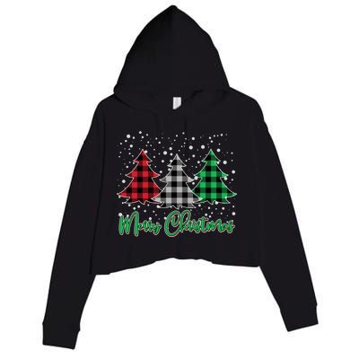 Merry Christmas Plaid Trees Crop Fleece Hoodie