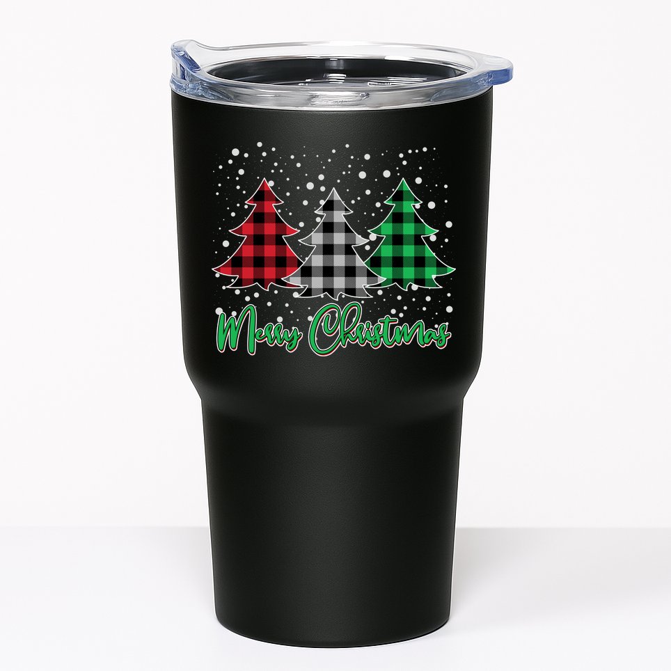 Merry Christmas Plaid Trees Tumbler