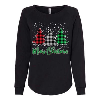 Merry Christmas Plaid Trees Womens California Wash Sweatshirt