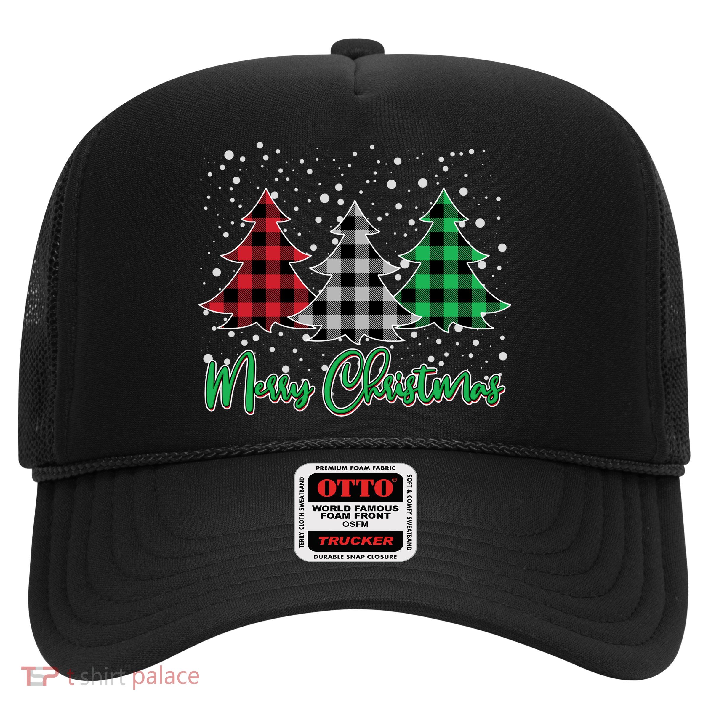 Merry Christmas Plaid Trees Trucker Hat