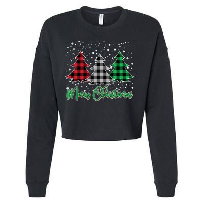 Merry Christmas Plaid Trees Cropped Pullover Crew
