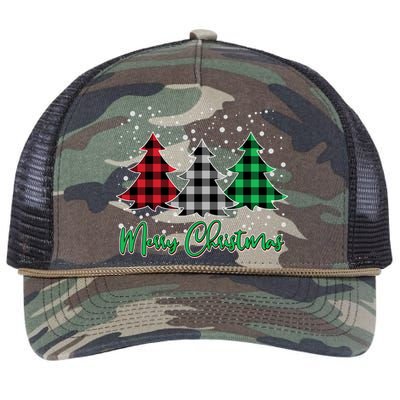 Merry Christmas Plaid Trees Retro Rope Trucker Hat Cap