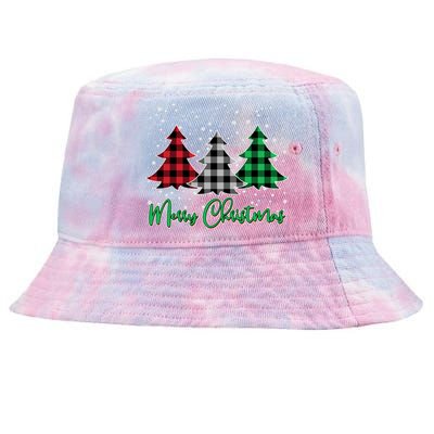 Merry Christmas Plaid Trees Tie-Dyed Bucket Hat