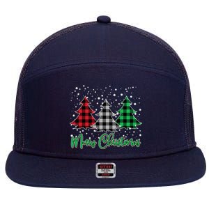 Merry Christmas Plaid Trees 7 Panel Mesh Trucker Snapback Hat