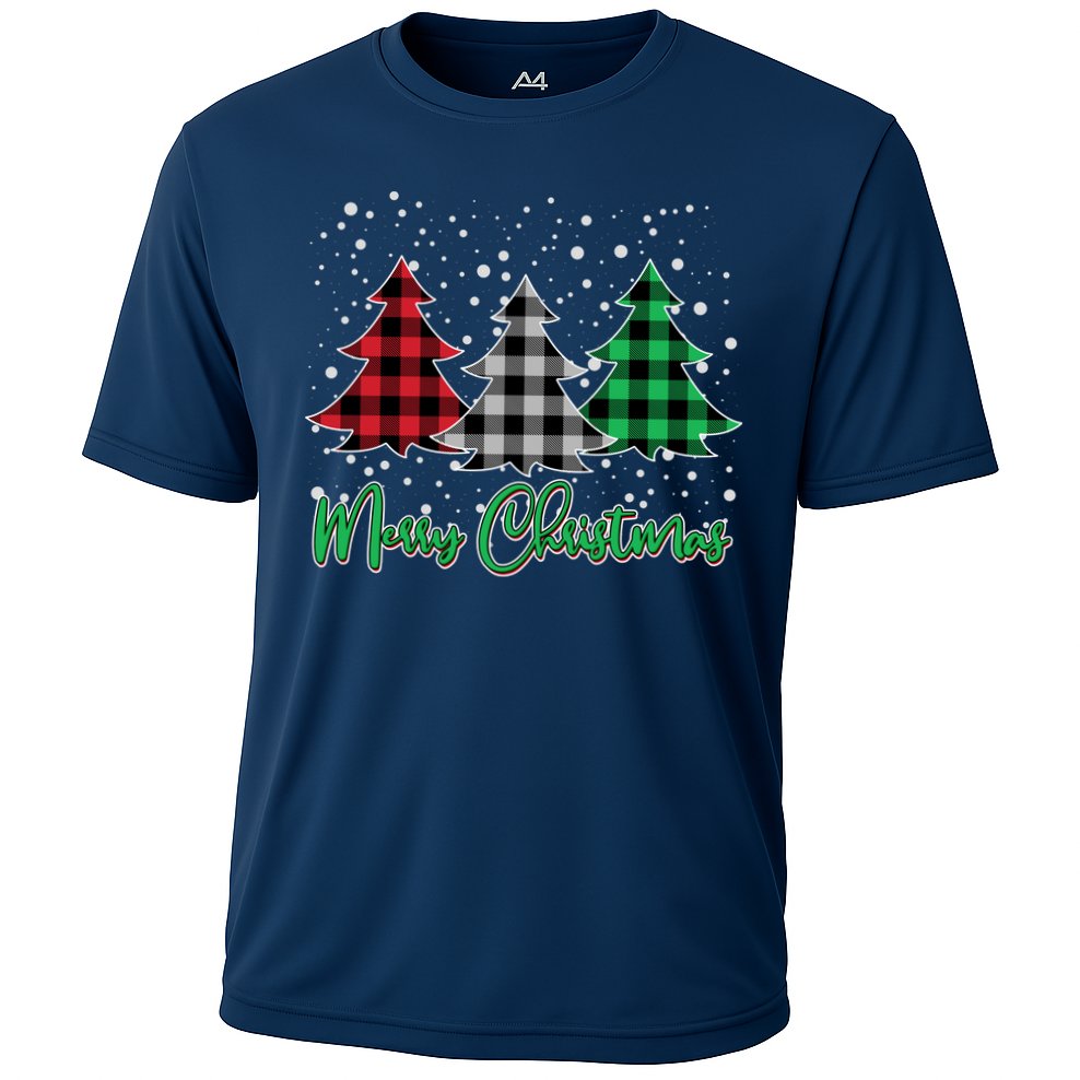 Merry Christmas Plaid Trees Cooling Performance Crew T-Shirt