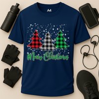 Merry Christmas Plaid Trees Cooling Performance Crew T-Shirt