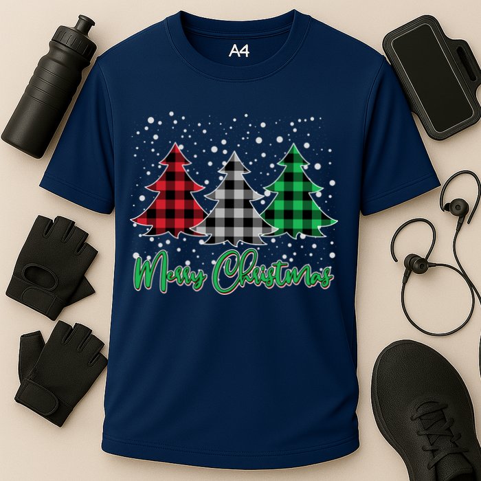 Merry Christmas Plaid Trees Cooling Performance Crew T-Shirt