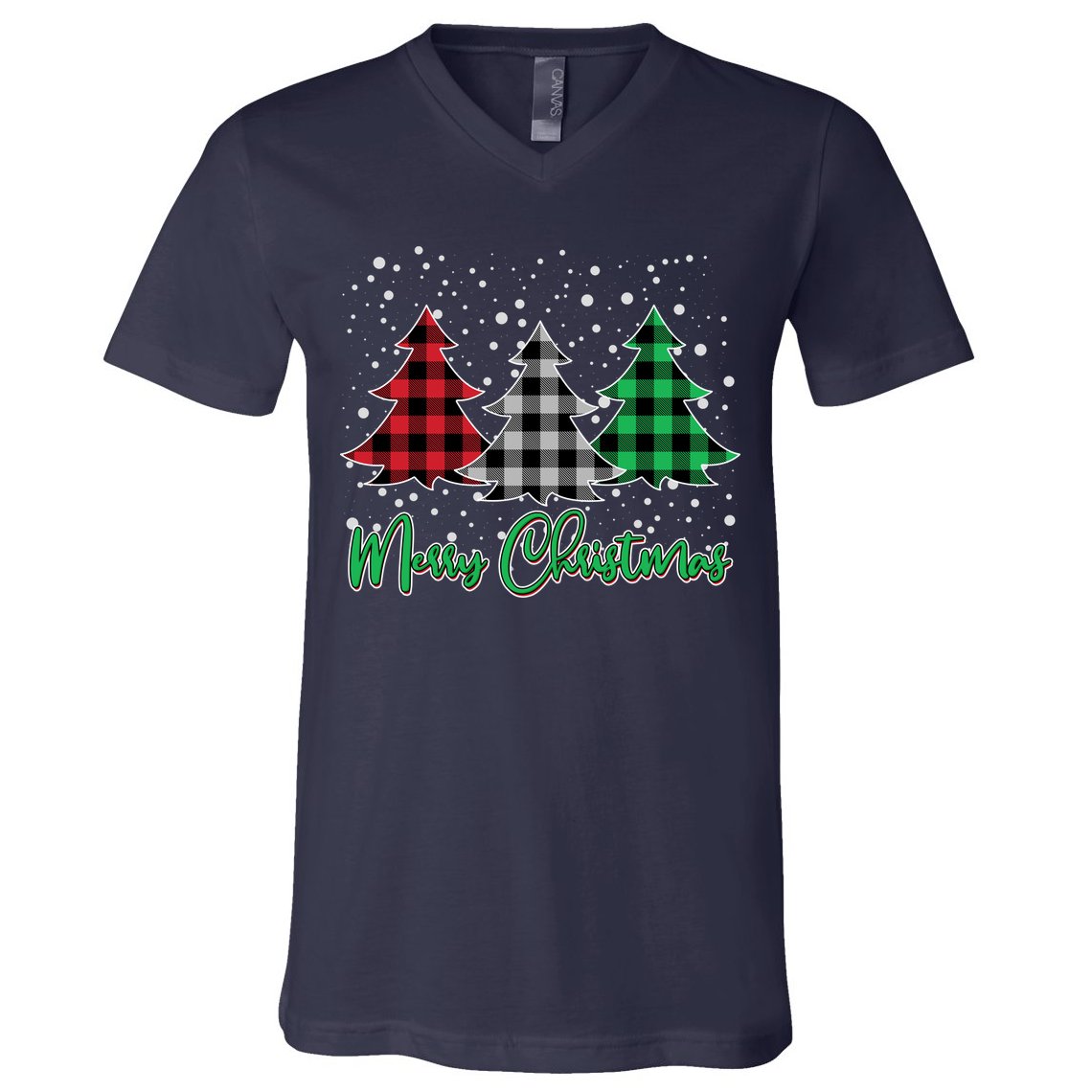 Merry Christmas Plaid Trees V-Neck T-Shirt