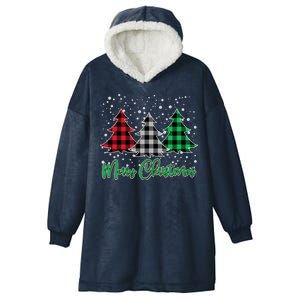 Merry Christmas Plaid Trees Hooded Wearable Blanket