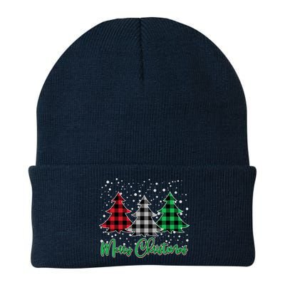 Merry Christmas Plaid Trees Knit Cap Winter Beanie