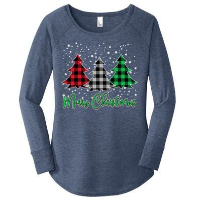 Merry Christmas Plaid Trees Women's Perfect Tri Tunic Long Sleeve Shirt