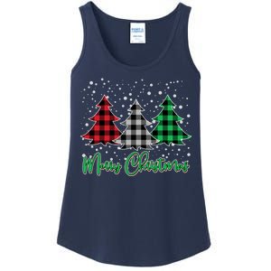 Merry Christmas Plaid Trees Ladies Essential Tank