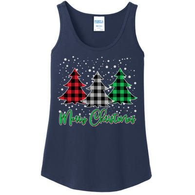 Merry Christmas Plaid Trees Ladies Essential Tank