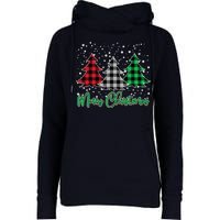 Merry Christmas Plaid Trees Womens Funnel Neck Pullover Hood